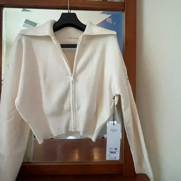NWT Alo Scholar Knit Cropped Full zip jacket ivory - Picture 4 of 8